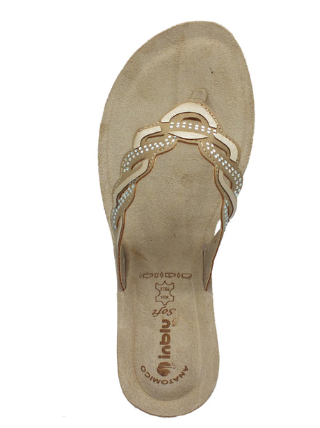 InBlu InBlu GM000046 Sabbia Infradito per Donna con strass e sottopiede in pelle soft anatomico Sabbia