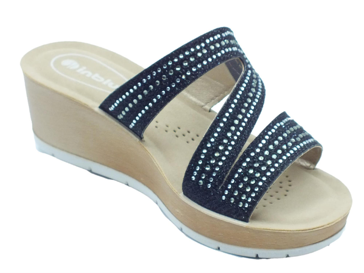 InBlu InBlu RN000015 Nero Ciabatte per Donna in ecopelle con brillanti zeppa media Nero