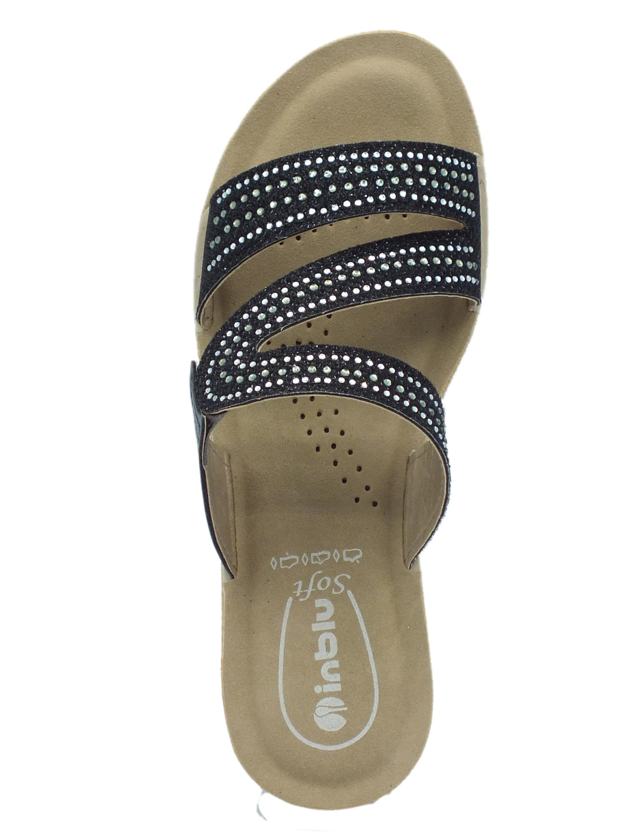 InBlu InBlu RN000015 Nero Ciabatte per Donna in ecopelle con brillanti zeppa media Nero