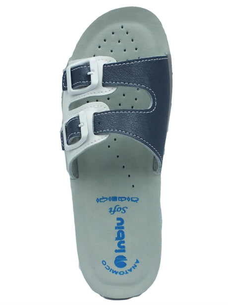 InBlu InBlu VR000046 Blu Ciabatte per Donna in ecopelle con doppia fibbia e zeppa bassa Blu