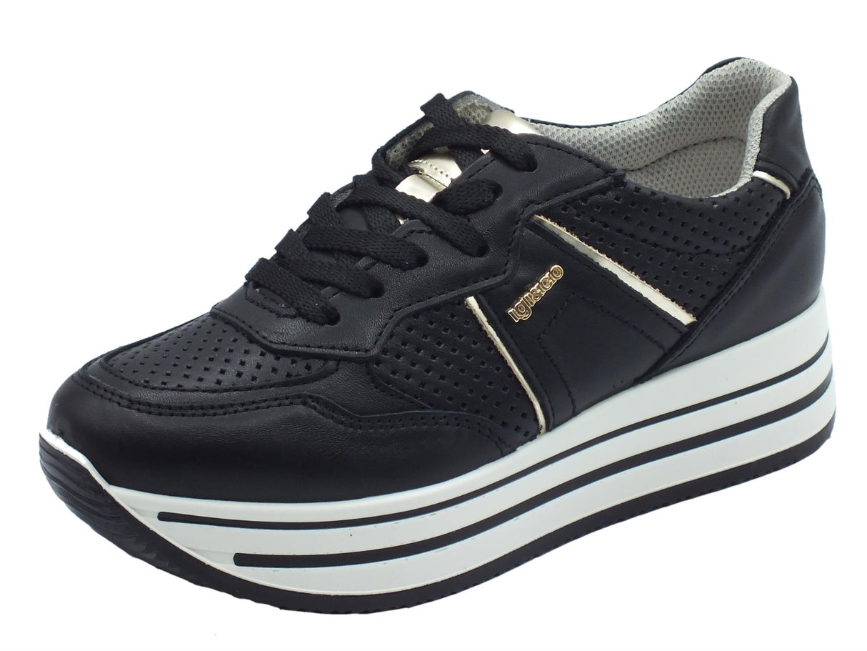 Igi&Co Igi&Co 3661100 Nappa Soft Nero Sneakers per Donna in pelle con zeppa interna Nero