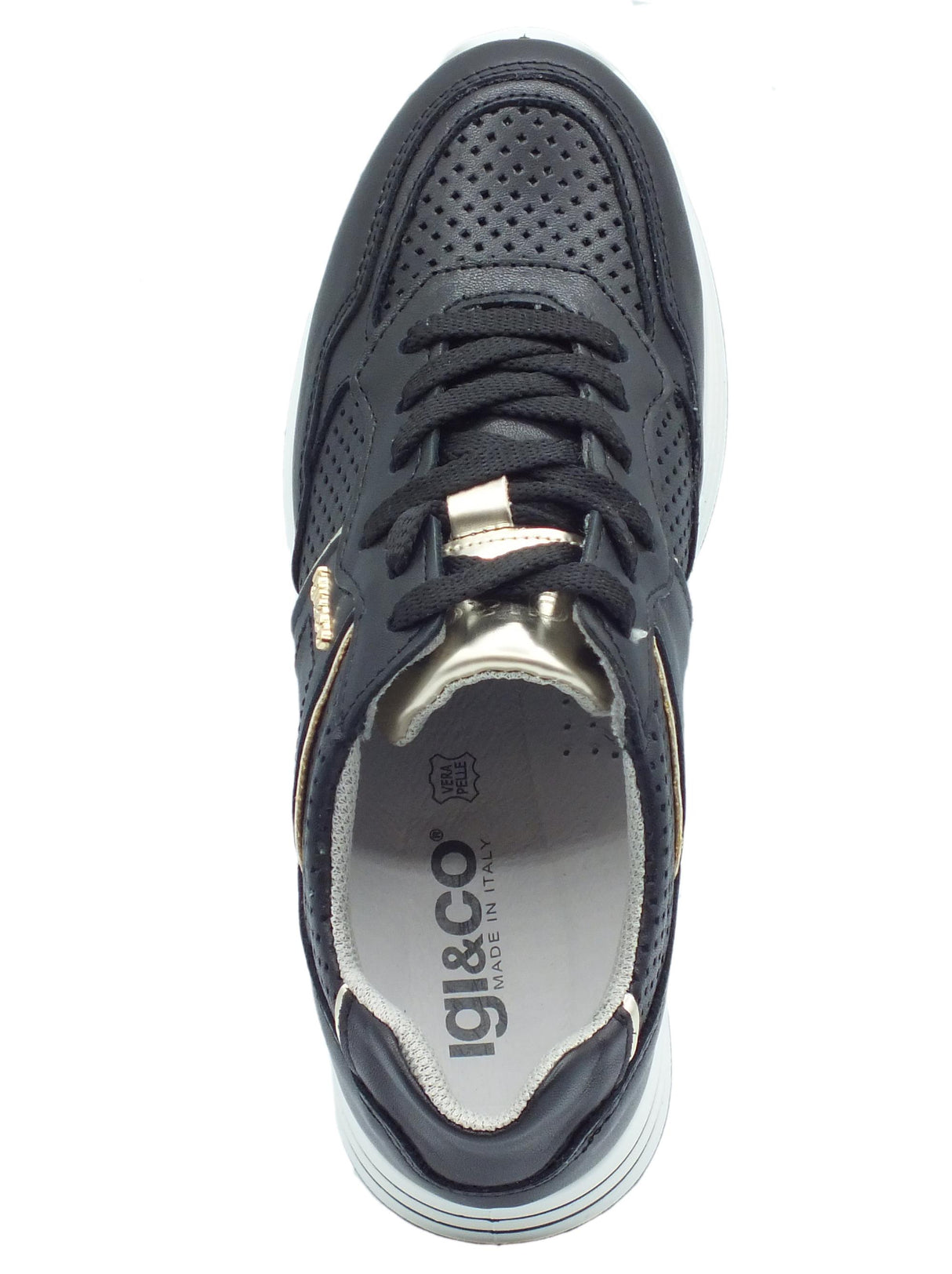 Igi&Co Igi&Co 3661100 Nappa Soft Nero Sneakers per Donna in pelle con zeppa interna Nero