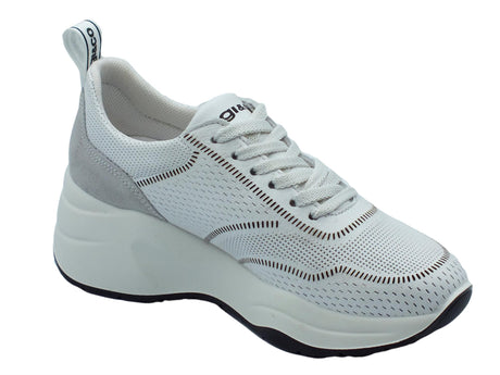 Igi&Co Igi&Co 3663300 Bianco Sneakers per Donna in pelle traforata con lacci e zeppa alta Bianco
