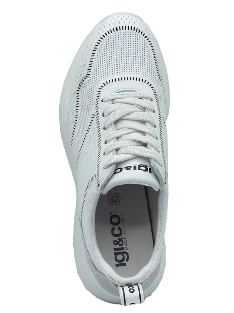Igi&Co Igi&Co 3663300 Bianco Sneakers per Donna in pelle traforata con lacci e zeppa alta Bianco