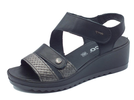 Igi&Co Igi&Co 3666100 Nappa Soft Nero Sandali per Donna con zeppa media doppia chiusura a strappo Nero