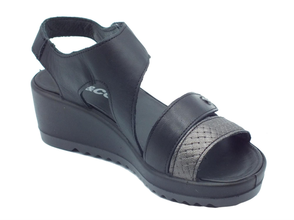 Igi&Co Igi&Co 3666100 Nappa Soft Nero Sandali per Donna con zeppa media doppia chiusura a strappo Nero