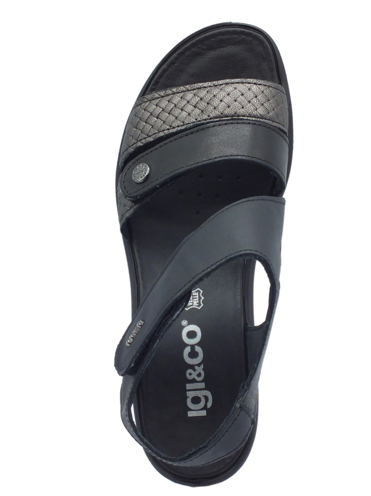 Igi&Co Igi&Co 3666100 Nappa Soft Nero Sandali per Donna con zeppa media doppia chiusura a strappo Nero