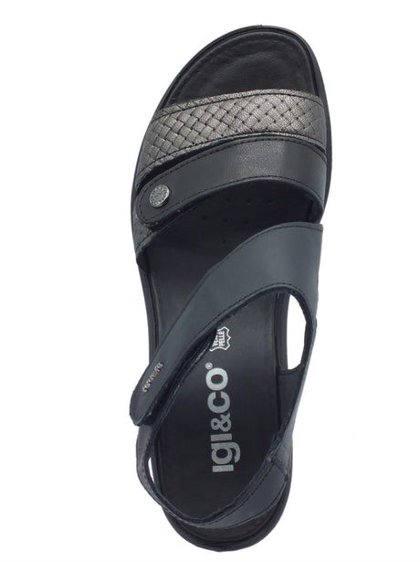 Igi&Co Igi&Co 3666100 Nappa Soft Nero Sandali per Donna con zeppa media doppia chiusura a strappo Nero