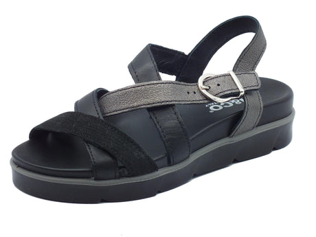 Igi&Co Igi&Co 3671100 Nappa Nero Sandali per Donna in pelle liscia a squamata con zeppa bassa Nero