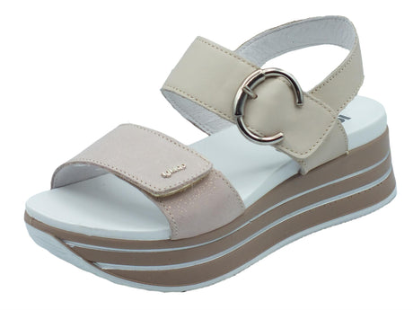 Igi&Co Igi&Co 3678166 Nabuk Cipria Sandali per Donna in pelle con zeppa alta doppia chiusura a strappo Cipria