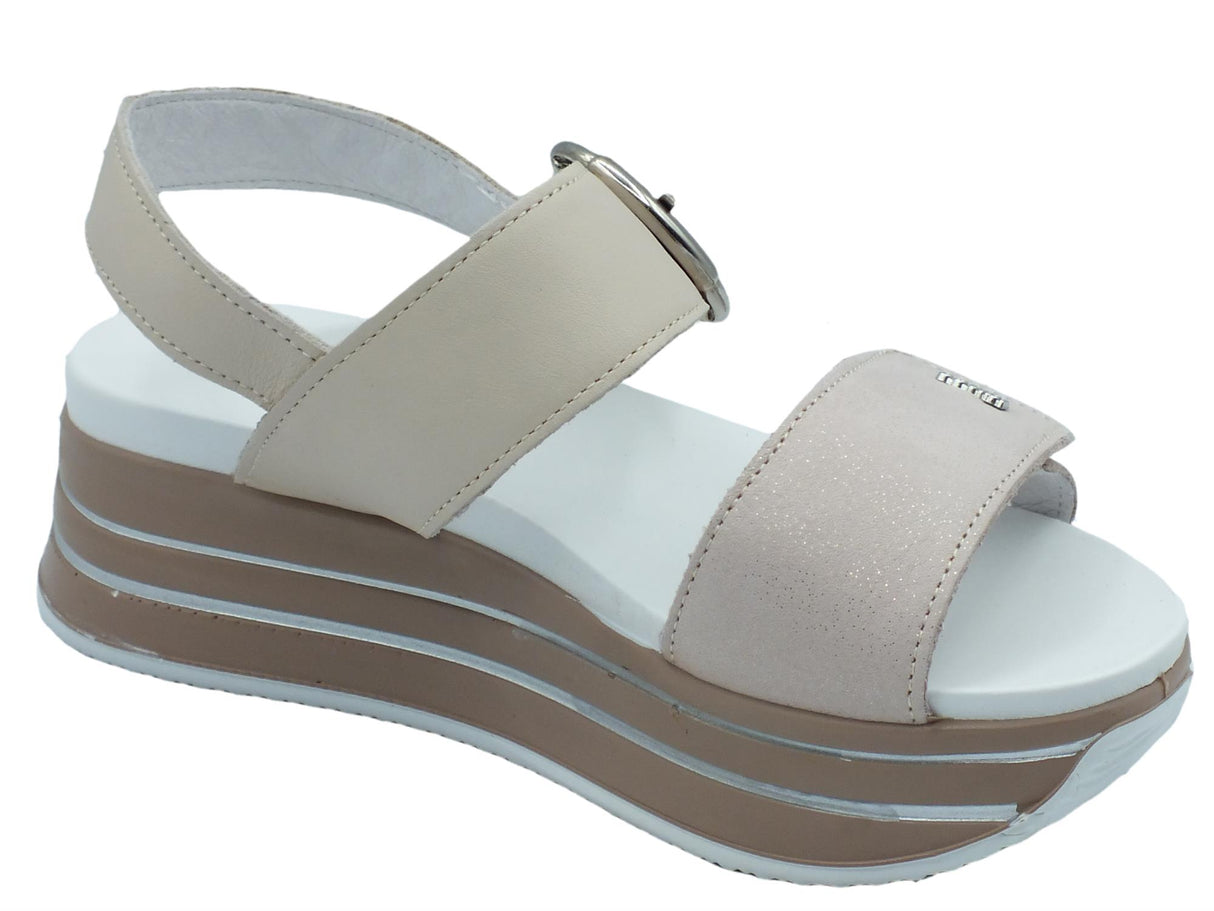 Igi&Co Igi&Co 3678166 Nabuk Cipria Sandali per Donna in pelle con zeppa alta doppia chiusura a strappo Cipria