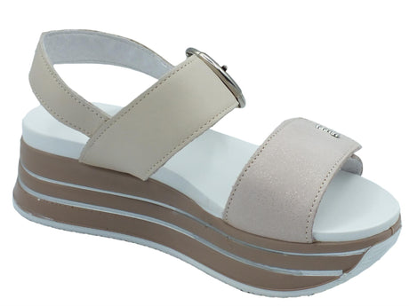 Igi&Co Igi&Co 3678166 Nabuk Cipria Sandali per Donna in pelle con zeppa alta doppia chiusura a strappo Cipria