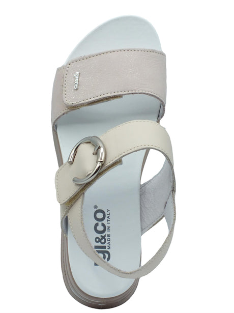 Igi&Co Igi&Co 3678166 Nabuk Cipria Sandali per Donna in pelle con zeppa alta doppia chiusura a strappo Cipria