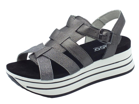 Igi&Co Igi&Co 3678200 Capra Carbone Sandali Donna in pelle e tessuto con allaccio a fibbia e zeppa alta Carbone