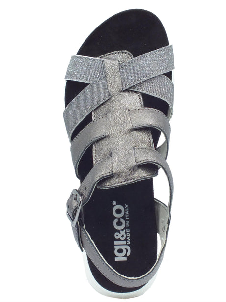 Igi&Co Igi&Co 3678200 Capra Carbone Sandali Donna in pelle e tessuto con allaccio a fibbia e zeppa alta Carbone