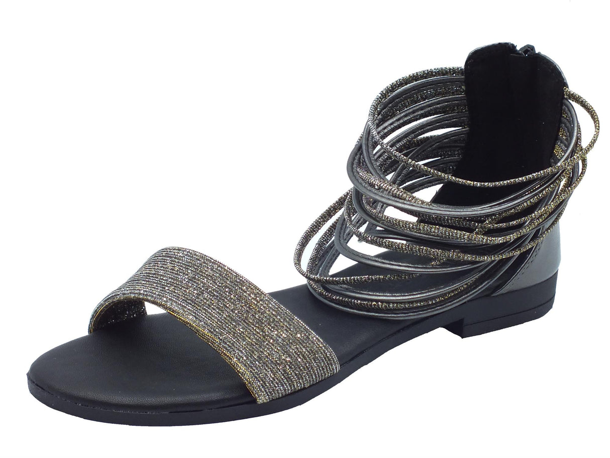 Igi&Co Igi&Co 36883300 Tessuto Laminato Antracite Sandali Donna in tessuto brillantinato lampo posteriore Antracite