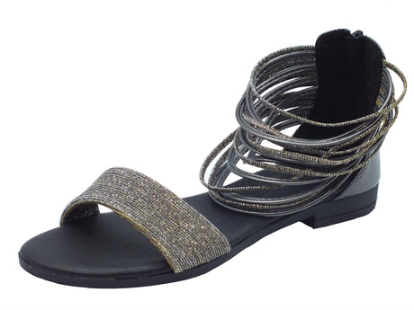 Igi&Co Igi&Co 36883300 Tessuto Laminato Antracite Sandali Donna in tessuto brillantinato lampo posteriore Antracite