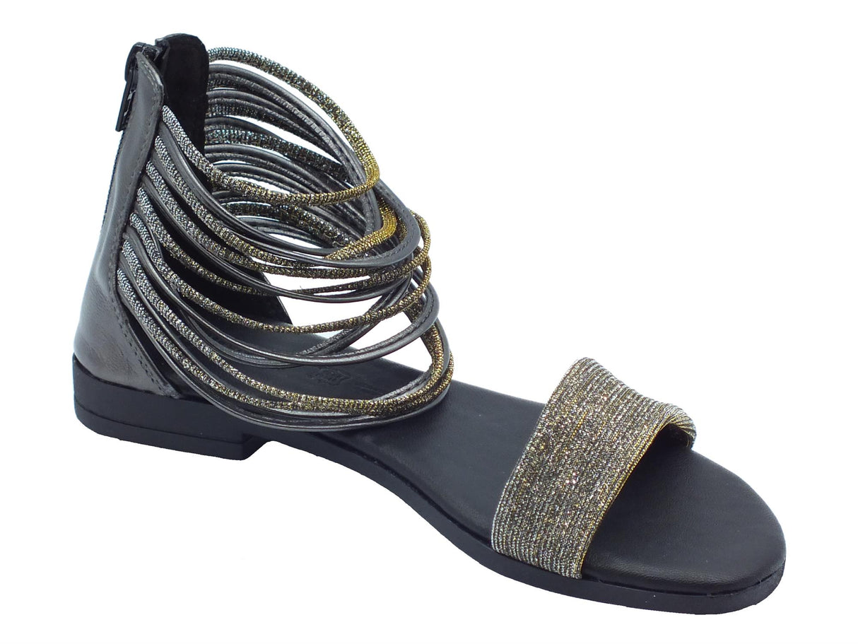 Igi&Co Igi&Co 36883300 Tessuto Laminato Antracite Sandali Donna in tessuto brillantinato lampo posteriore Antracite