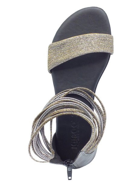 Igi&Co Igi&Co 36883300 Tessuto Laminato Antracite Sandali Donna in tessuto brillantinato lampo posteriore Antracite