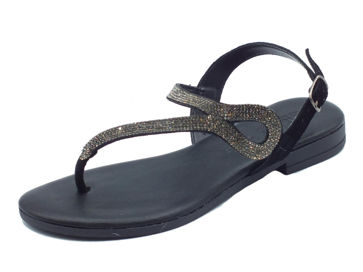 Igi&Co Igi&Co 3683600 Scamosciato Soft Nero Infradito per Donna in nabuk e brillantini con tacco basso Nero