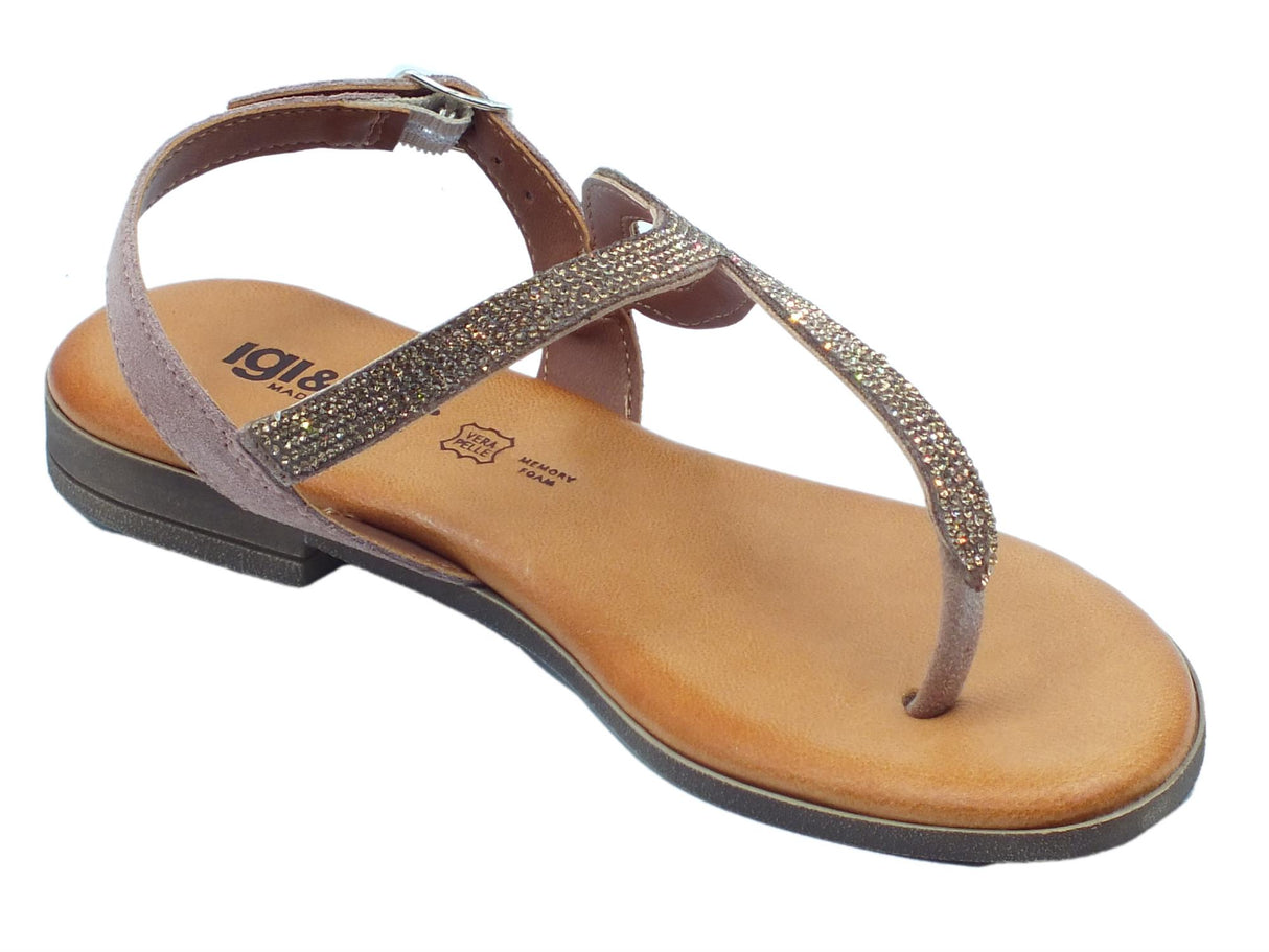 Igi&Co Igi&Co 3683633 Scamosciato Soft Cipria Infradito Donna in nabuk rosa e brillantini tacco basso Cipria