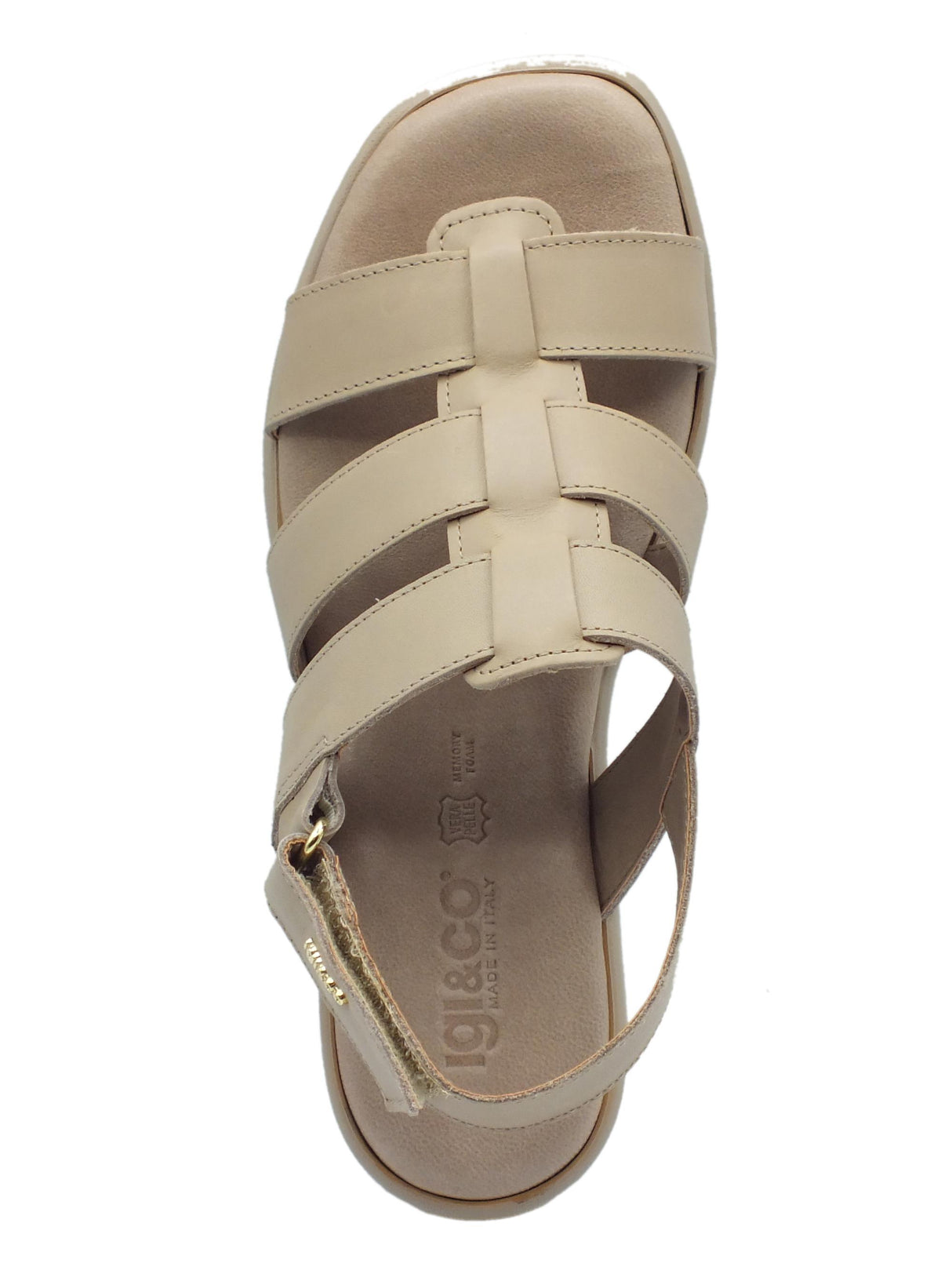 Igi&Co Igi&Co 3687222 Vitello Taupe Sandali per Donna in pelle con allaccio a strappo e zeppa alta Taupe