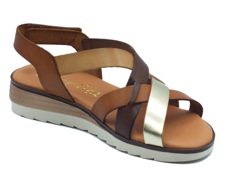 Marila Marila Betiana 1554 Multicammello Sandali per Donna in pelle con zeppa bassa Multicammello