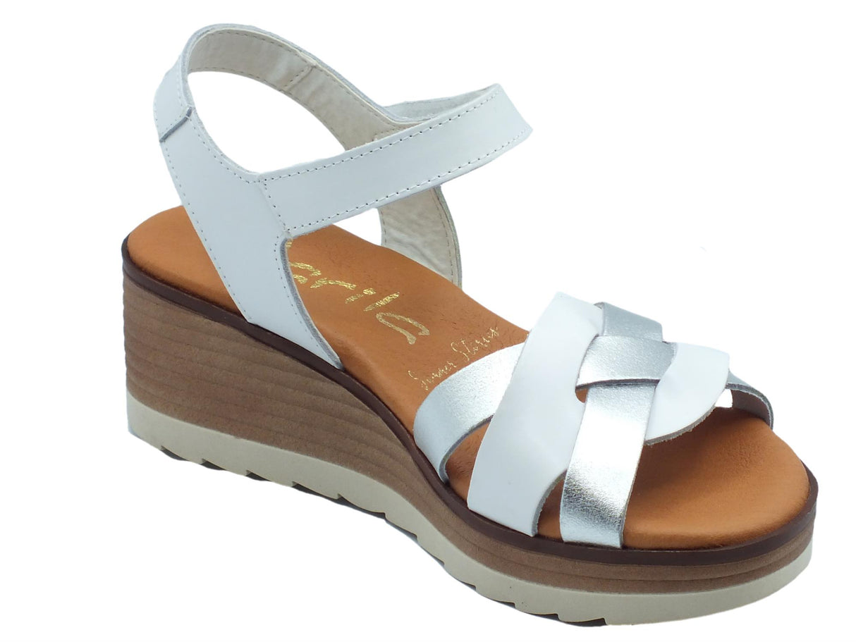 Marila Marila 1746 Cata Plata Bianco Sandali per Donna in pelle zeppa media con stretch Bianco