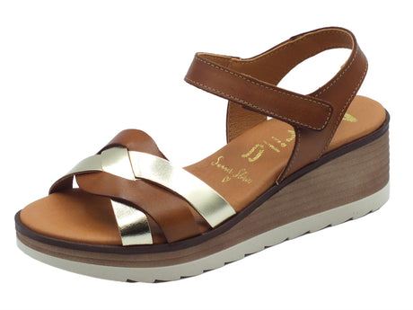 Marila Marila 1746 Cata Platino Avellana Sandali per Donna in pelle zeppa media con stretch Avellana