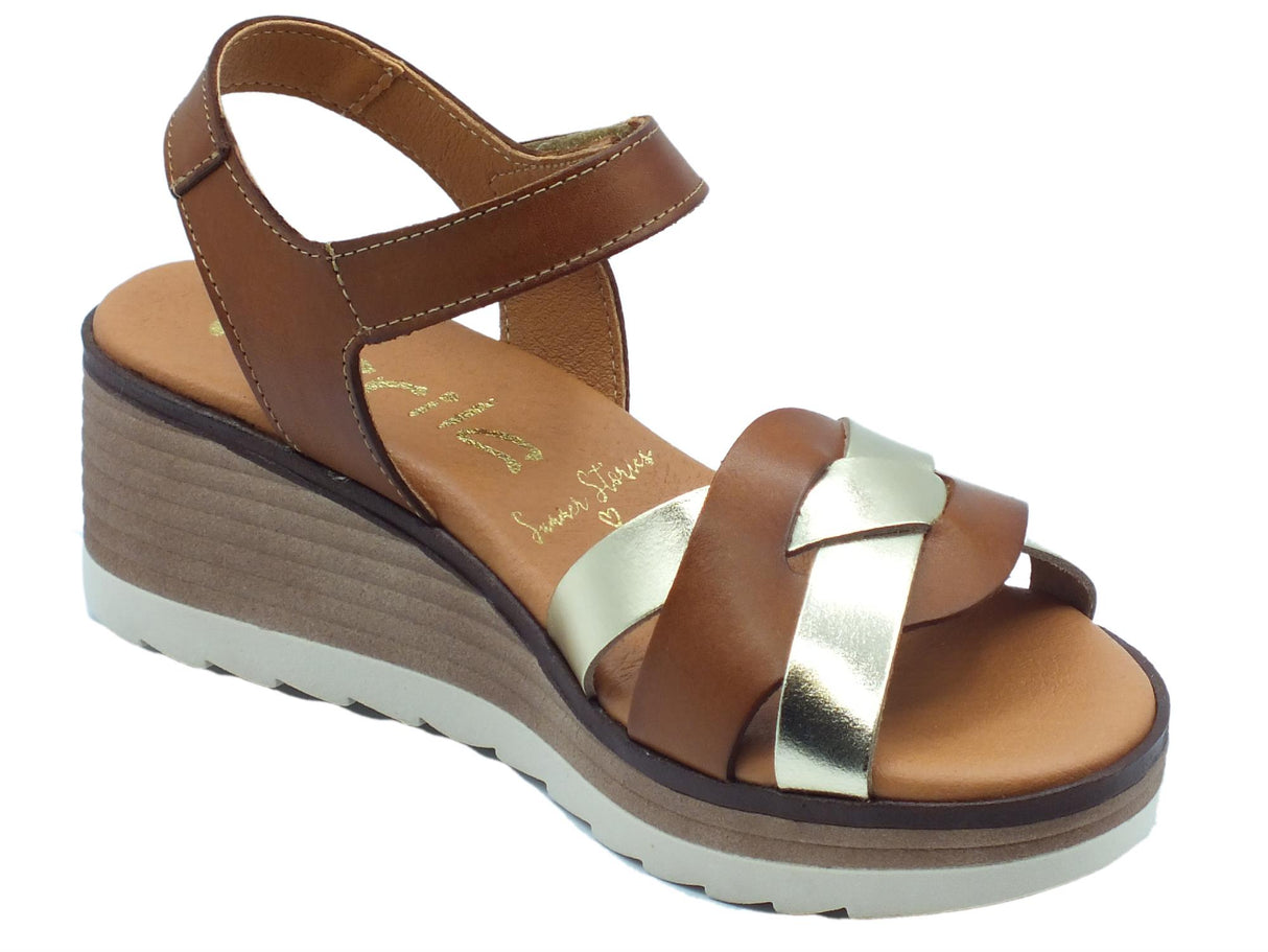 Marila Marila 1746 Cata Platino Avellana Sandali per Donna in pelle zeppa media con stretch Avellana