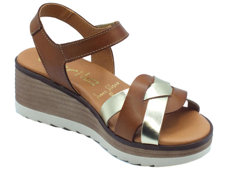 Marila Marila 1746 Cata Platino Avellana Sandali per Donna in pelle zeppa media con stretch Avellana