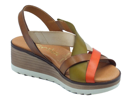 Marila Marila 1810 Celeste Multiavellana Sandali per Donna in pelle zeppa media con elastici Celeste Multiavellana