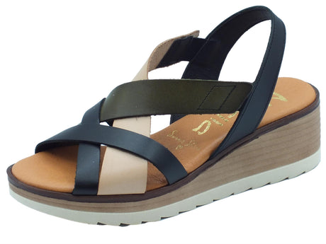 Marila Marila 1810 Celeste MultiNegro Sandali per Donna in pelle zeppa media con elastici Celeste MultiNegro