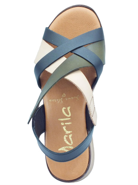 Marila Marila 1810 Celeste MultiNegro Sandali per Donna in pelle zeppa media con elastici Celeste MultiNegro