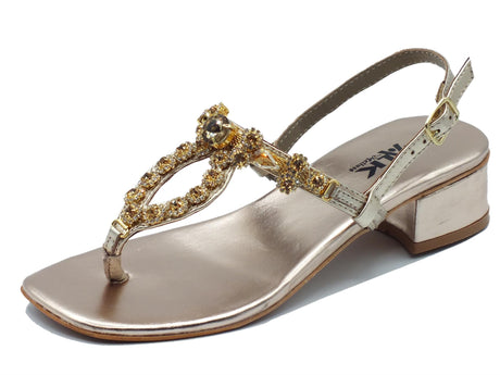 Melluso Melluso K58019 Gold Infradito elegante per Signora in pelle con zirconi oro tacco basso Gold