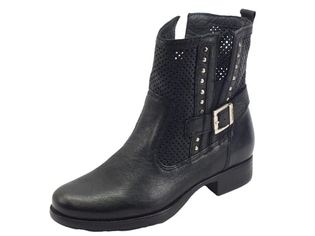 Nero Giardini NeroGiardini E306330D Osaka Nero Tronchetti traforati per Donna in pelle con tacco basso Osaka Nero