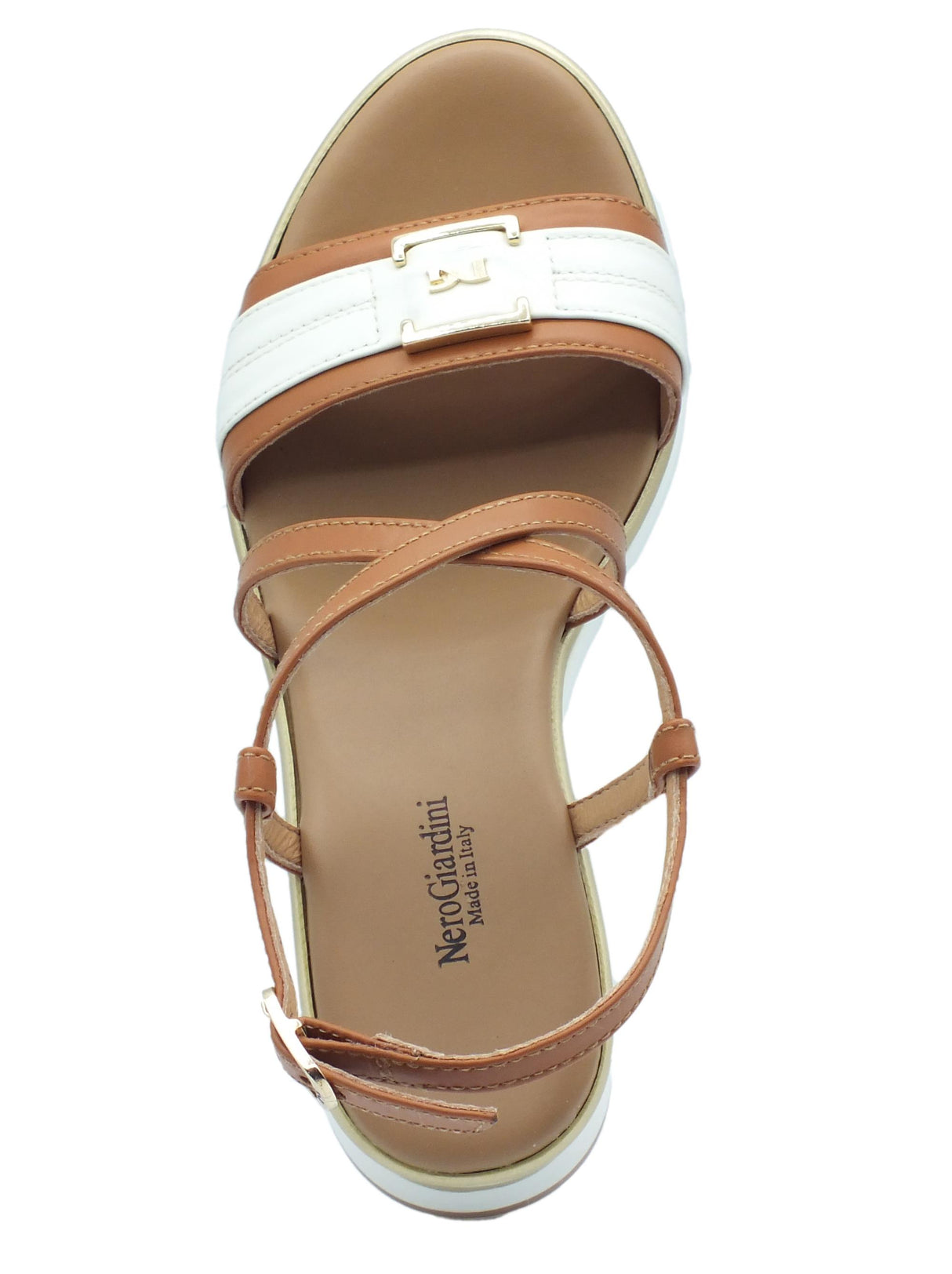 Nero Giardini NeroGiardini E307701D Armenia Cognac Sandali per Donna in pelle con zeppa alta e fibietta Cognac