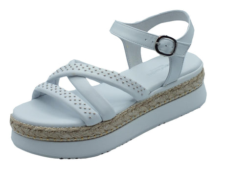 Nero Giardini NeroGiardini E307820D Loira Bianco Sandali per Donna in pelle con zeppa media effetto corda Bianco