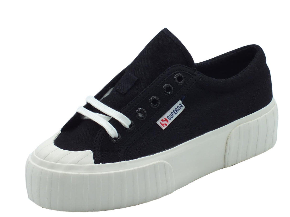 Superga Superga 2631 Stripe Platform Black-White Scarpe Sportive per Donna in tessuto nero Black-White