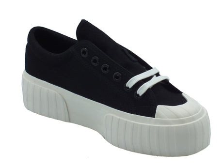 Superga Superga 2631 Stripe Platform Black-White Scarpe Sportive per Donna in tessuto nero Black-White