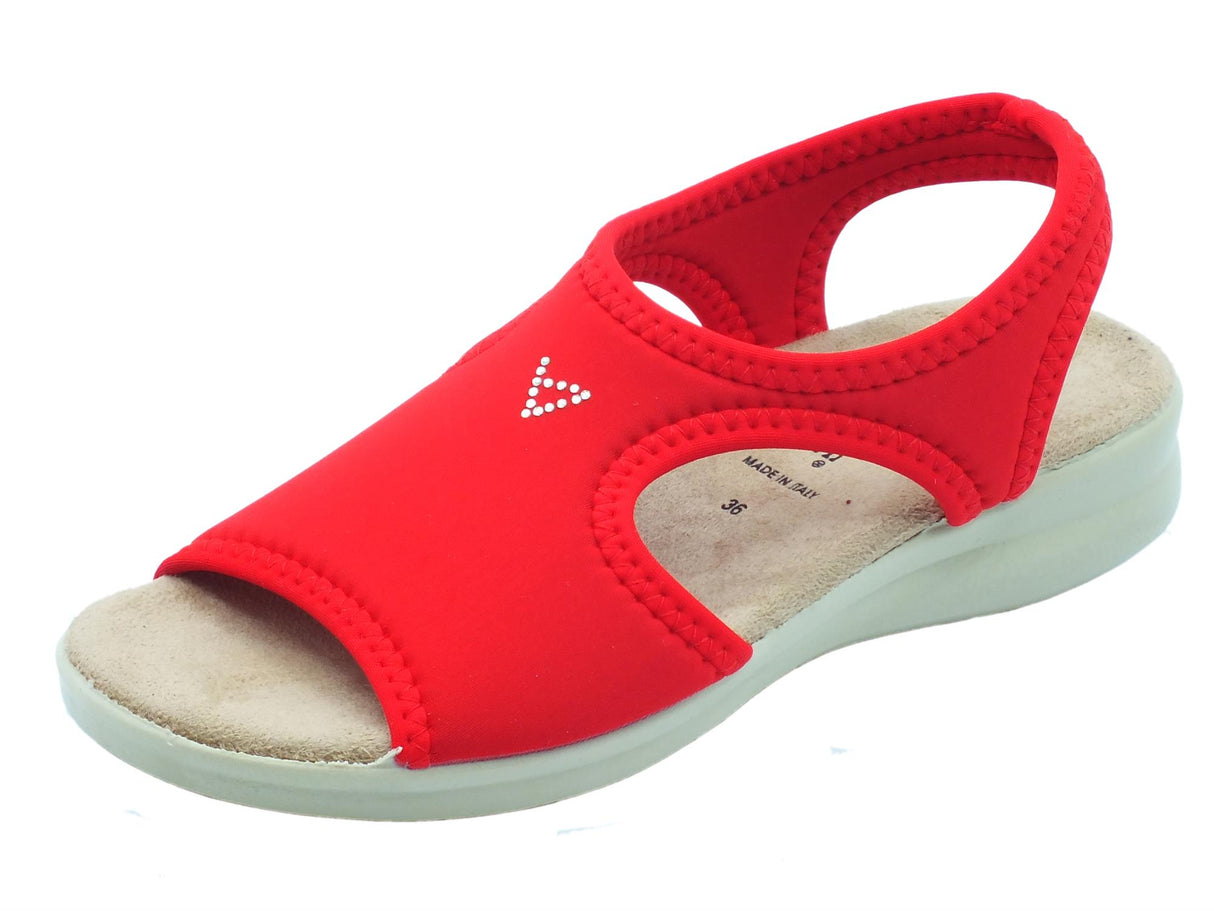 Valleverde Valleverde 25322 Rosso Sandali con zeppa bassa per Donna in tessuto elasticizzato Rosso