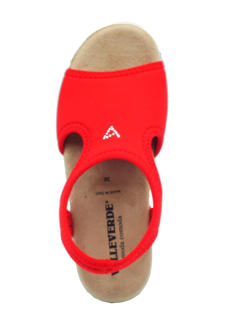 Valleverde Valleverde 25322 Rosso Sandali con zeppa bassa per Donna in tessuto elasticizzato Rosso