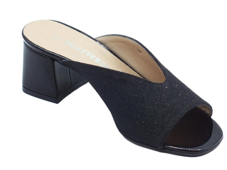 Valleverde Valleverde 28222 Nero Sandali scalsati con tacco per donna in tessuto brillantinato Nero