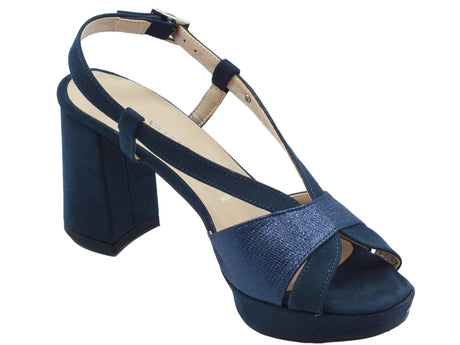Valleverde Valleverde 28400A Blu Sandali eleganti con tacco alto per donna in nabuk Blu