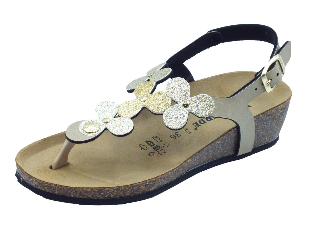 Valleverde Valleverde VG1276 Sabbia Infradito per Donna in ecopelle e glitter con zeppa bassa Sabbia