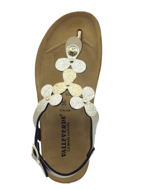 Valleverde Valleverde VG1276 Sabbia Infradito per Donna in ecopelle e glitter con zeppa bassa Sabbia