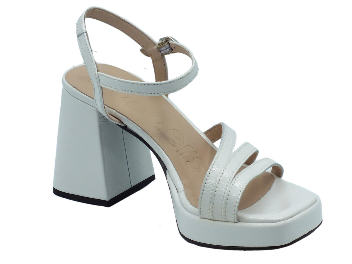 Wonders Wonders M-5303 Lack Off Negro Sandali per Donna in pelle verniciata bianca con tacco alto e plateau Lack Off