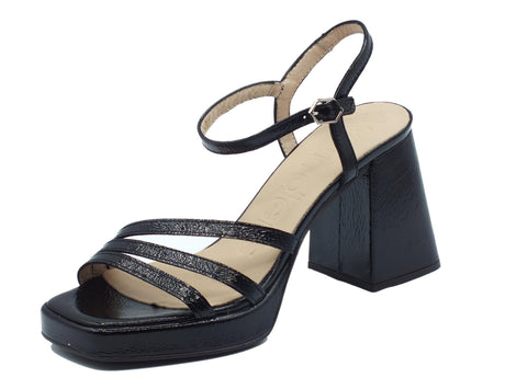 Wonders Wonders M-5303 Lack Negro Sandali per Donna in pelle verniciata nera con tacco alto e plateau Lack Negro