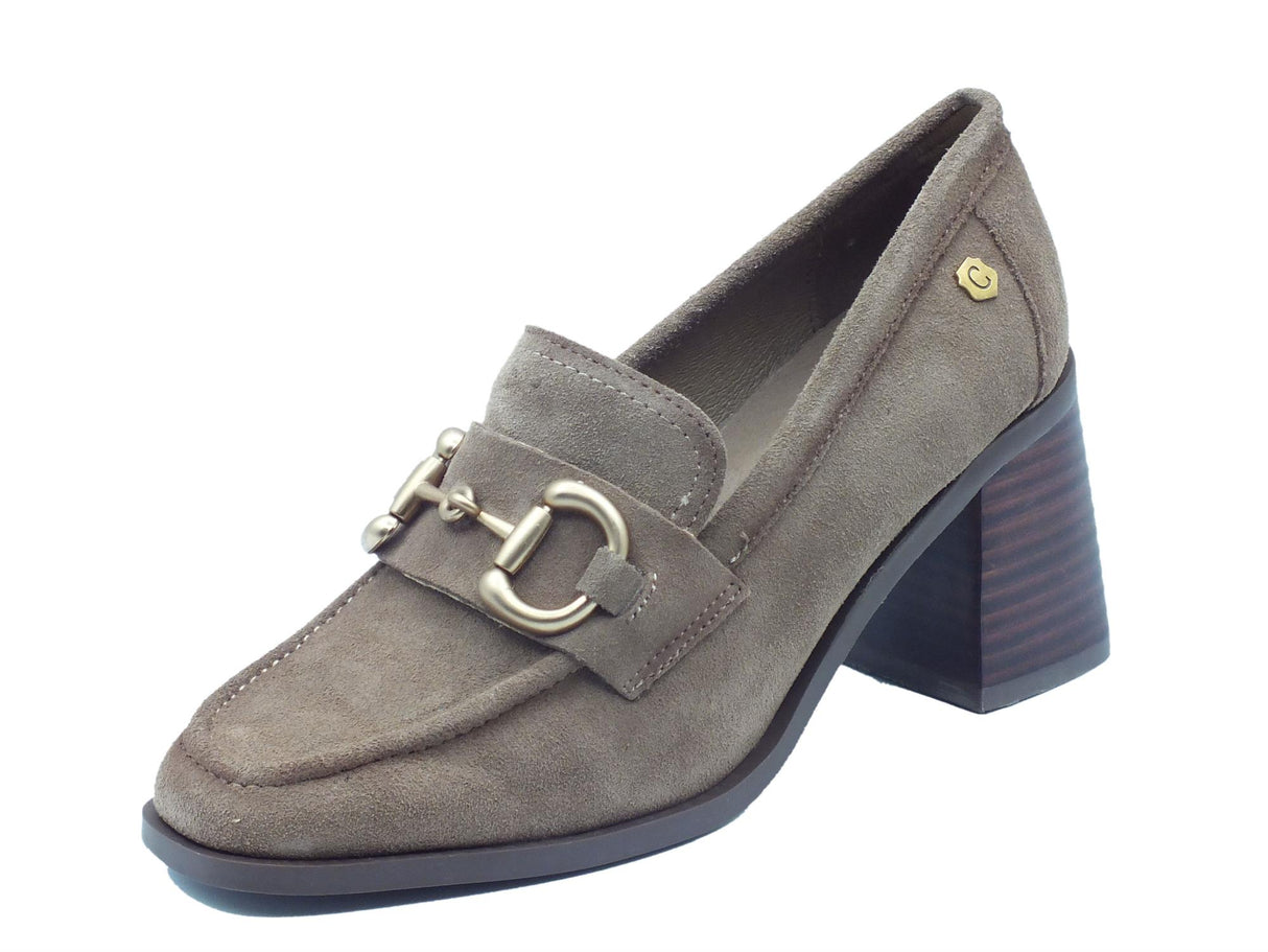 Carmela Carmela 161138 Taupe Mocassini Classici per Donna in nabuk con tacco alto Taupe