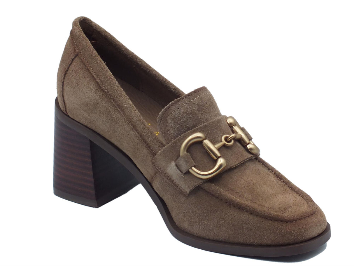 Carmela Carmela 161138 Taupe Mocassini Classici per Donna in nabuk con tacco alto Taupe
